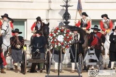 The King's Army of the English Civil War Society parade for the 2024 commemoration of the Horrible Murder (Execution) of King Charles I in 1649. The parade goes from The Mall to Horse Guards where a small detachment goes through to the Banqueting House in Whitehall to lay a wreath. Photo taken 28-Jan-2024 by Bryan Jones.