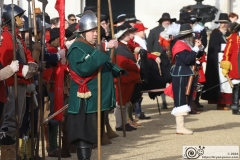 The King's Army of the English Civil War Society parade for the 2024 commemoration of the Horrible Murder (Execution) of King Charles I in 1649. The parade goes from The Mall to Horse Guards where a small detachment goes through to the Banqueting House in Whitehall to lay a wreath. Photo taken 28-Jan-2024 by Bryan Jones.