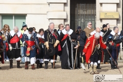 The King's Army of the English Civil War Society parade for the 2024 commemoration of the Horrible Murder (Execution) of King Charles I in 1649. The parade goes from The Mall to Horse Guards where a small detachment goes through to the Banqueting House in Whitehall to lay a wreath. Photo taken 28-Jan-2024 by Bryan Jones.