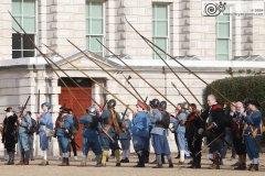 The King's Army of the English Civil War Society parade for the 2024 commemoration of the Horrible Murder (Execution) of King Charles I in 1649. The parade goes from The Mall to Horse Guards where a small detachment goes through to the Banqueting House in Whitehall to lay a wreath. Photo taken 28-Jan-2024 by Bryan Jones.
