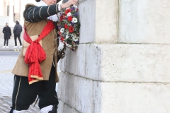 Before the 2024 parade, a detachment of The King's Army of the English Civil War Society lay a wreath at the statue of King Charles I in Whitehall and Trafalgar. Photo taken 28-Jan-2024 by Bryan Jones.