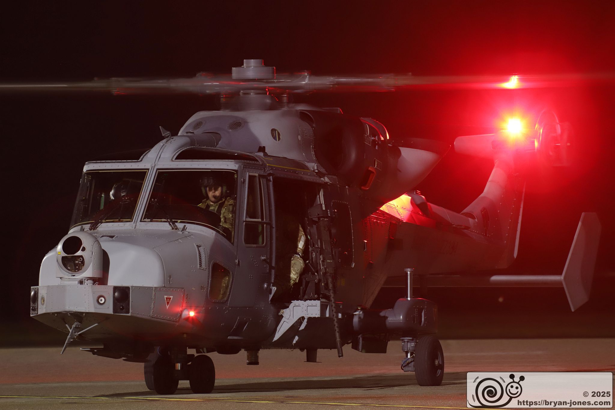 British Army Wildcat, nav lights on, RAF Northolt. 06-Mar-2205.