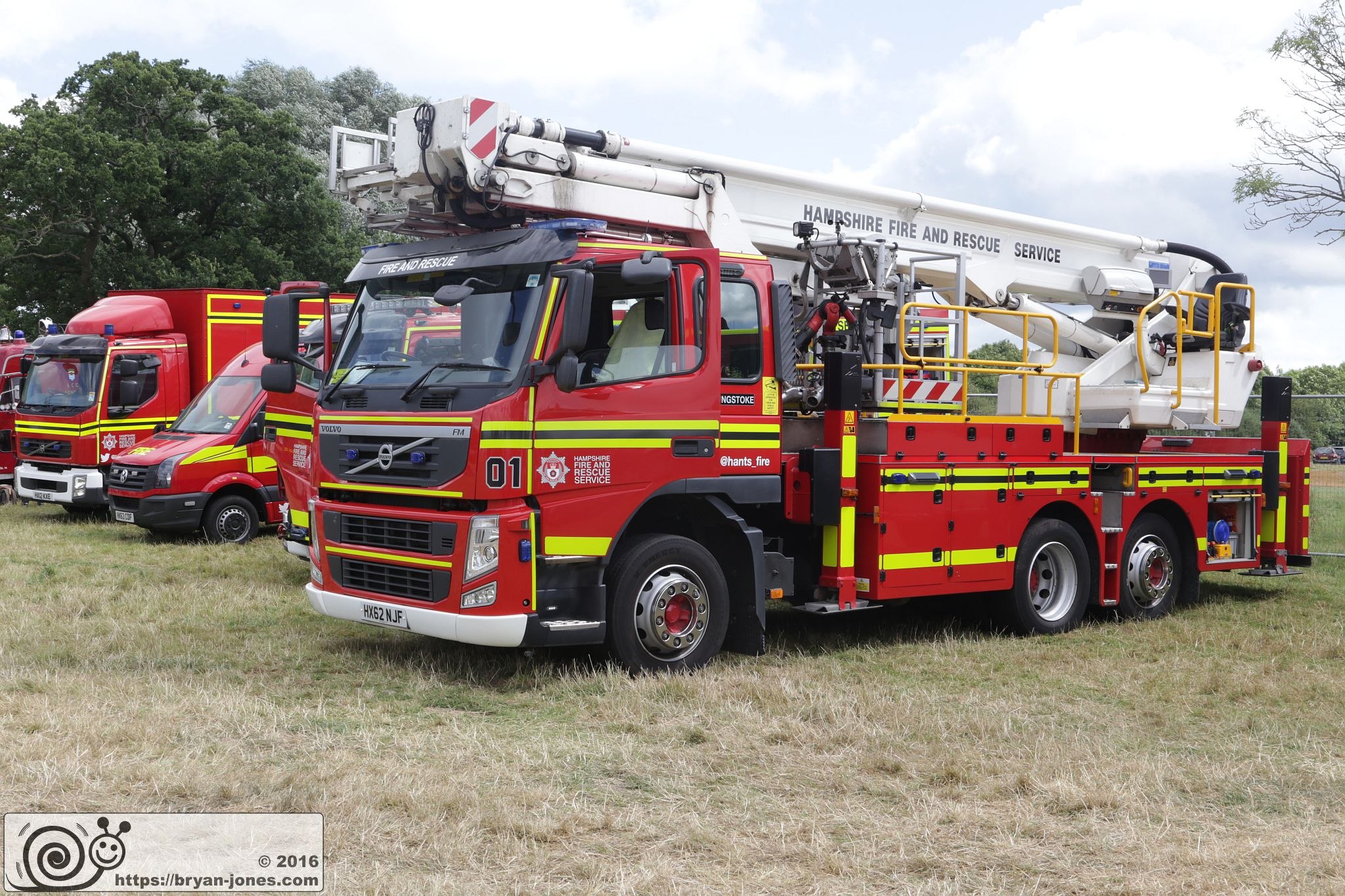 2016 Odiham Fire Show 07-Aug-2016. Berkshire Fire and Rescue Volvo Aerial Ladder Platform (ALP) fire appliance. HX62NJF