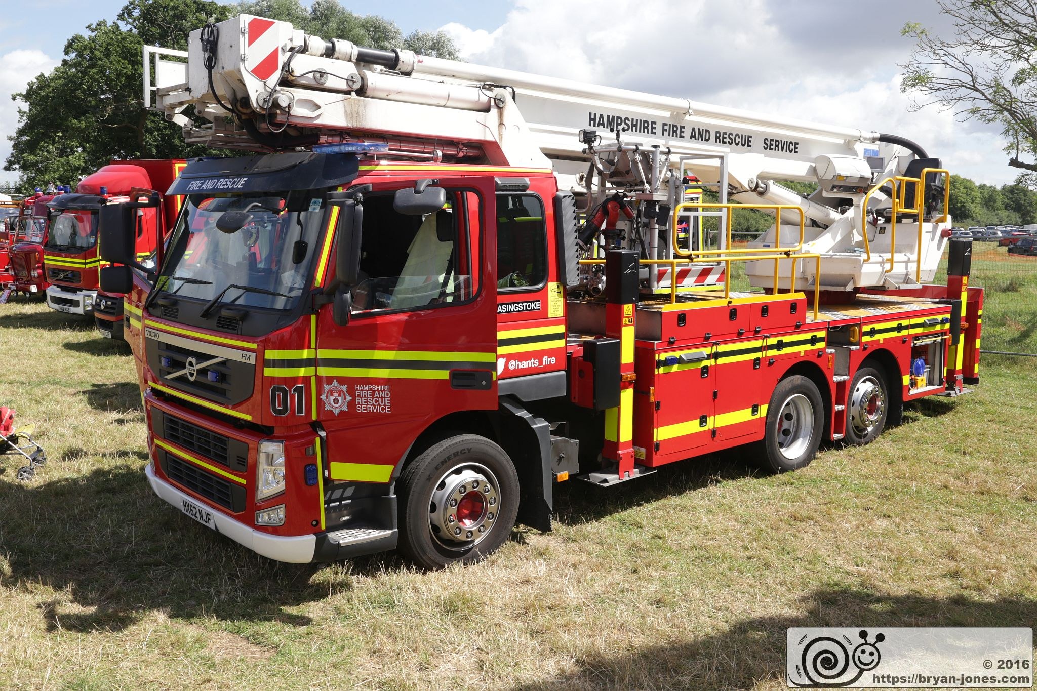 2016 Odiham Fire Show 07-Aug-2016. Berkshire Fire and Rescue Volvo Aerial Ladder Platform (ALP) fire appliance. HX62NJF