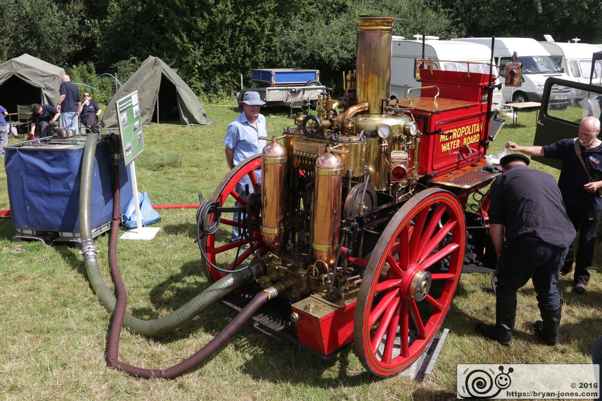 2016 Odiham Fire Show 07-Aug-2016. Metropolitan Water Board steam powered, horse drawn fire engine.