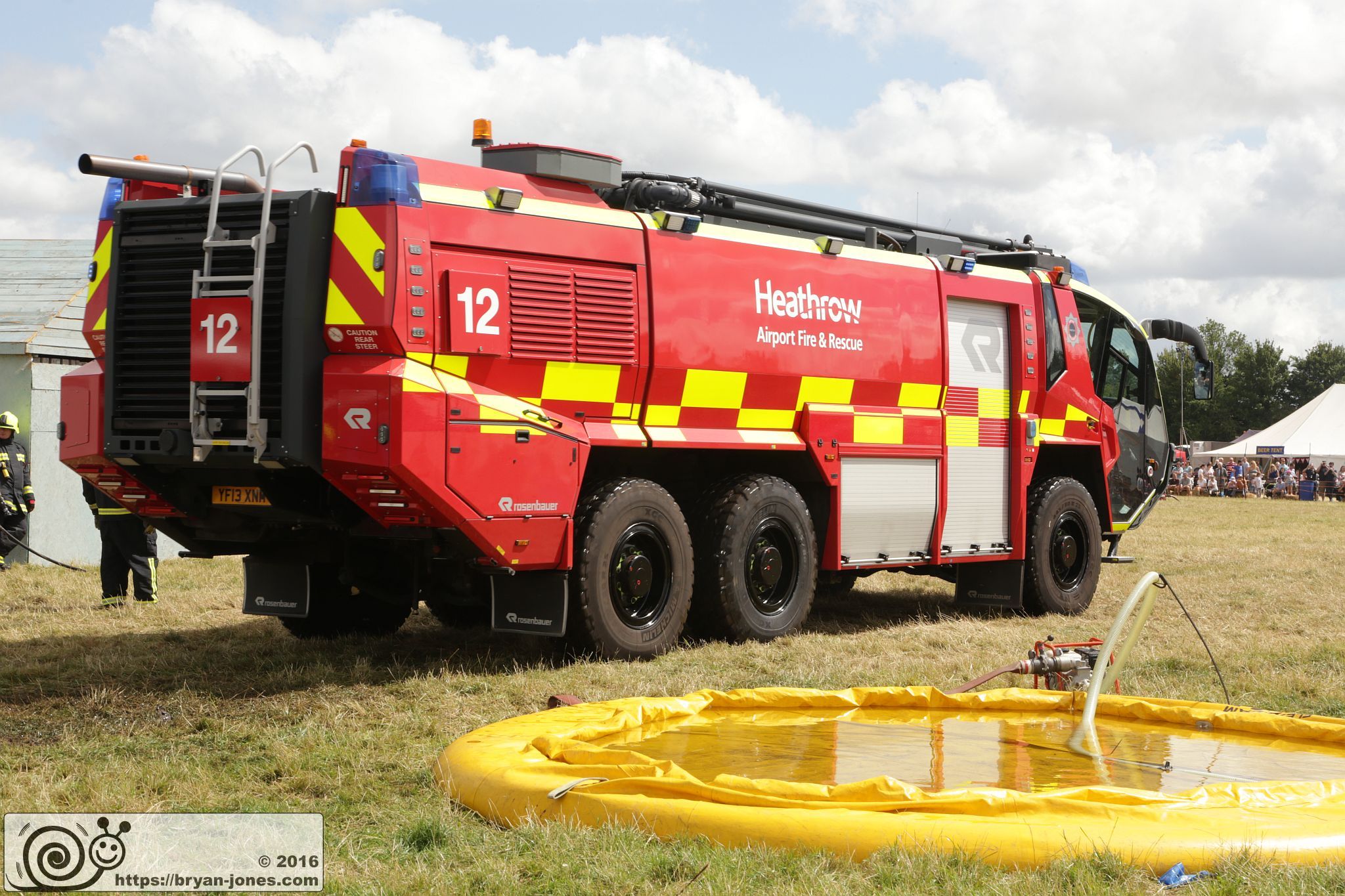 2016 Odiham Fire Show 07-Aug-2016. Heathrow Airport Fire and Rescue Rosenbauer Panther Airfield Rescuee Firefighting (ARFF) crash tender fire appliance with Stinger. YF13XNM