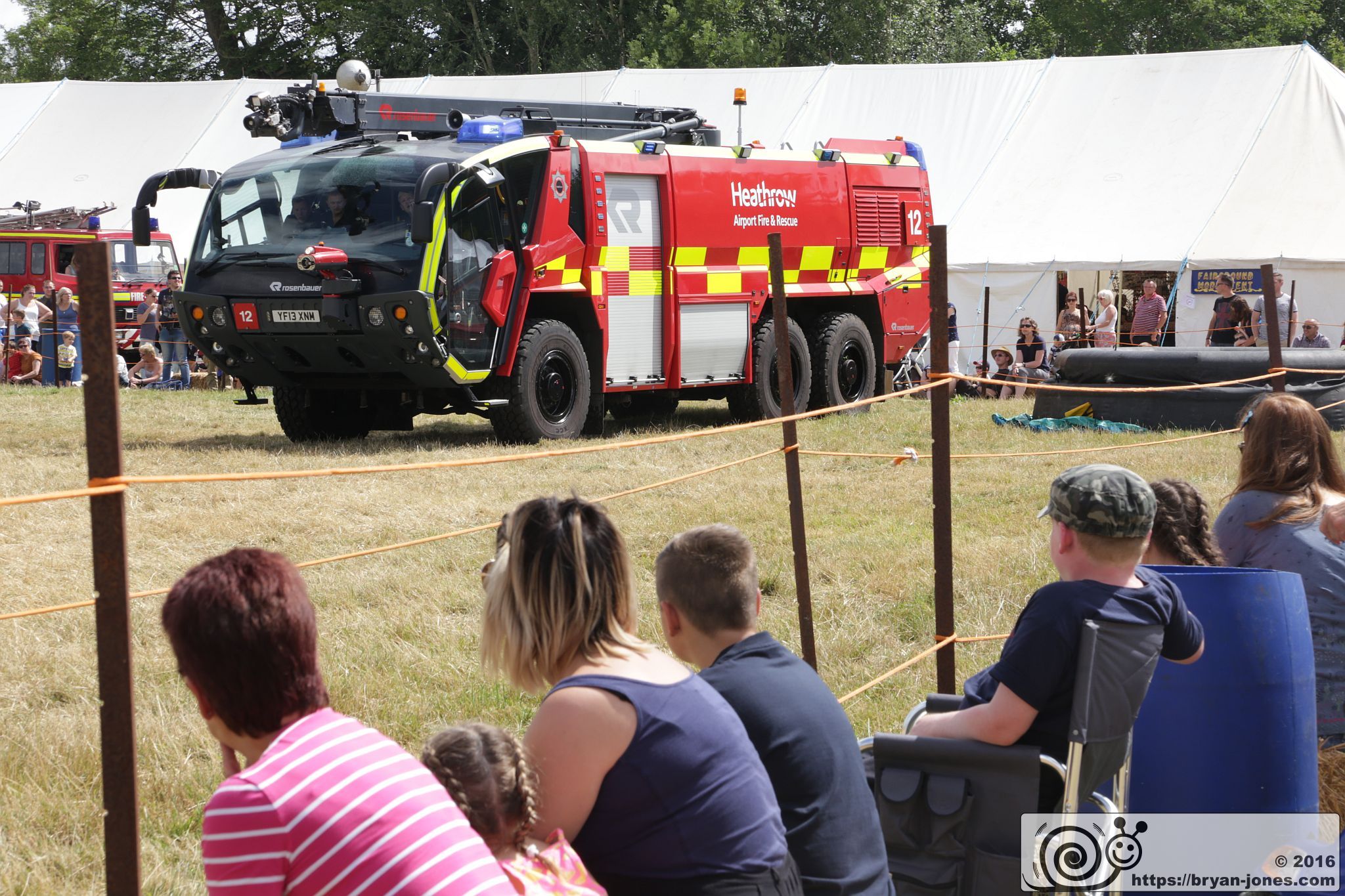2016 Odiham Fire Show 07-Aug-2016. Heathrow Airport Fire and Rescue Rosenbauer Panther Airfield Rescuee Firefighting (ARFF) crash tender fire appliance with Stinger. YF13XNM