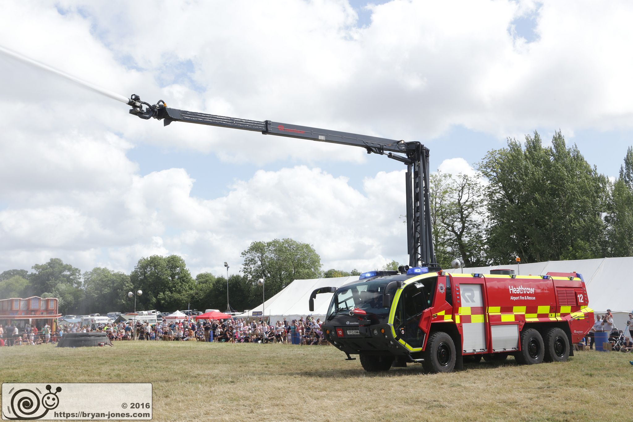 2016 Odiham Fire Show 07-Aug-2016. Heathrow Airport Fire and Rescue Rosenbauer Panther Airfield Rescuee Firefighting (ARFF) crash tender fire appliance with Stinger. YF13XNM