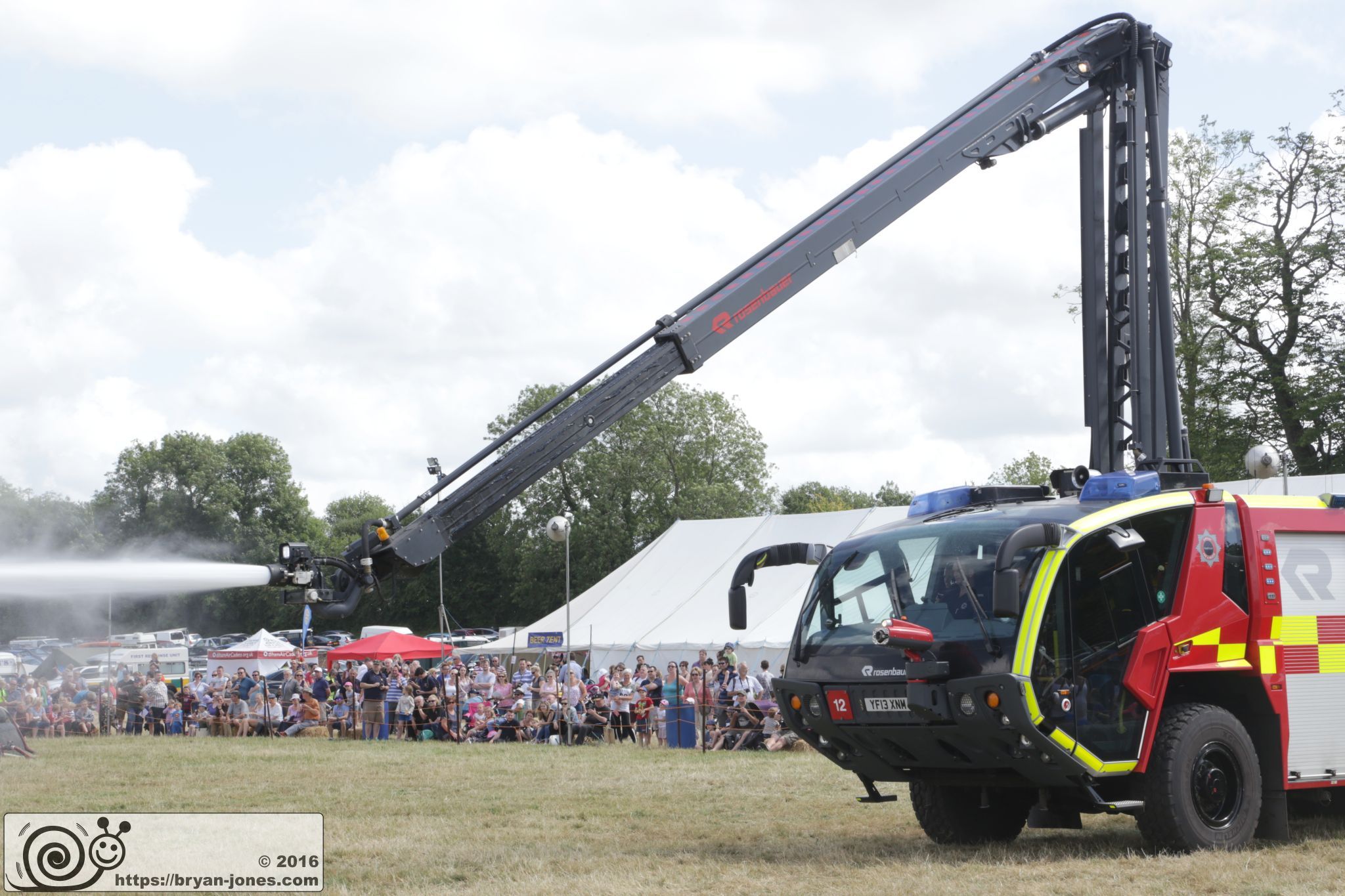 2016 Odiham Fire Show 07-Aug-2016. Heathrow Airport Fire and Rescue Rosenbauer Panther Airfield Rescuee Firefighting (ARFF) crash tender fire appliance with Stinger. YF13XNM