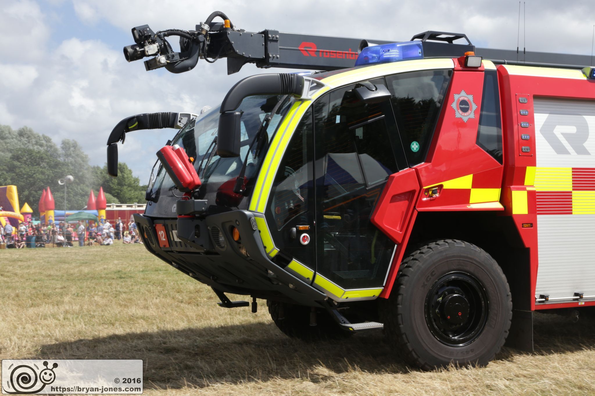 2016 Odiham Fire Show 07-Aug-2016. Heathrow Airport Fire and Rescue Rosenbauer Panther Airfield Rescuee Firefighting (ARFF) crash tender fire appliance with Stinger. YF13XNM