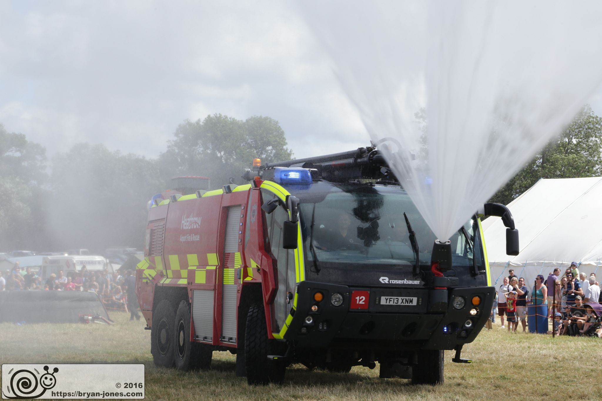 2016 Odiham Fire Show 07-Aug-2016. Heathrow Airport Fire and Rescue Rosenbauer Panther Airfield Rescuee Firefighting (ARFF) crash tender fire appliance with Stinger. YF13XNM