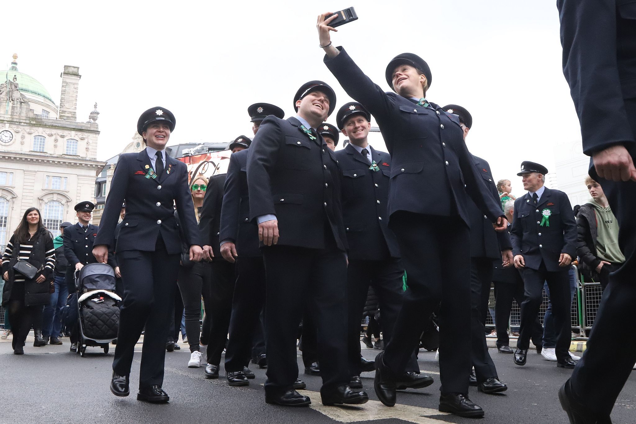 London Fire Brigade at London\'s 2024 St Patrick\'s Day Parade on 17-Mar-2024.