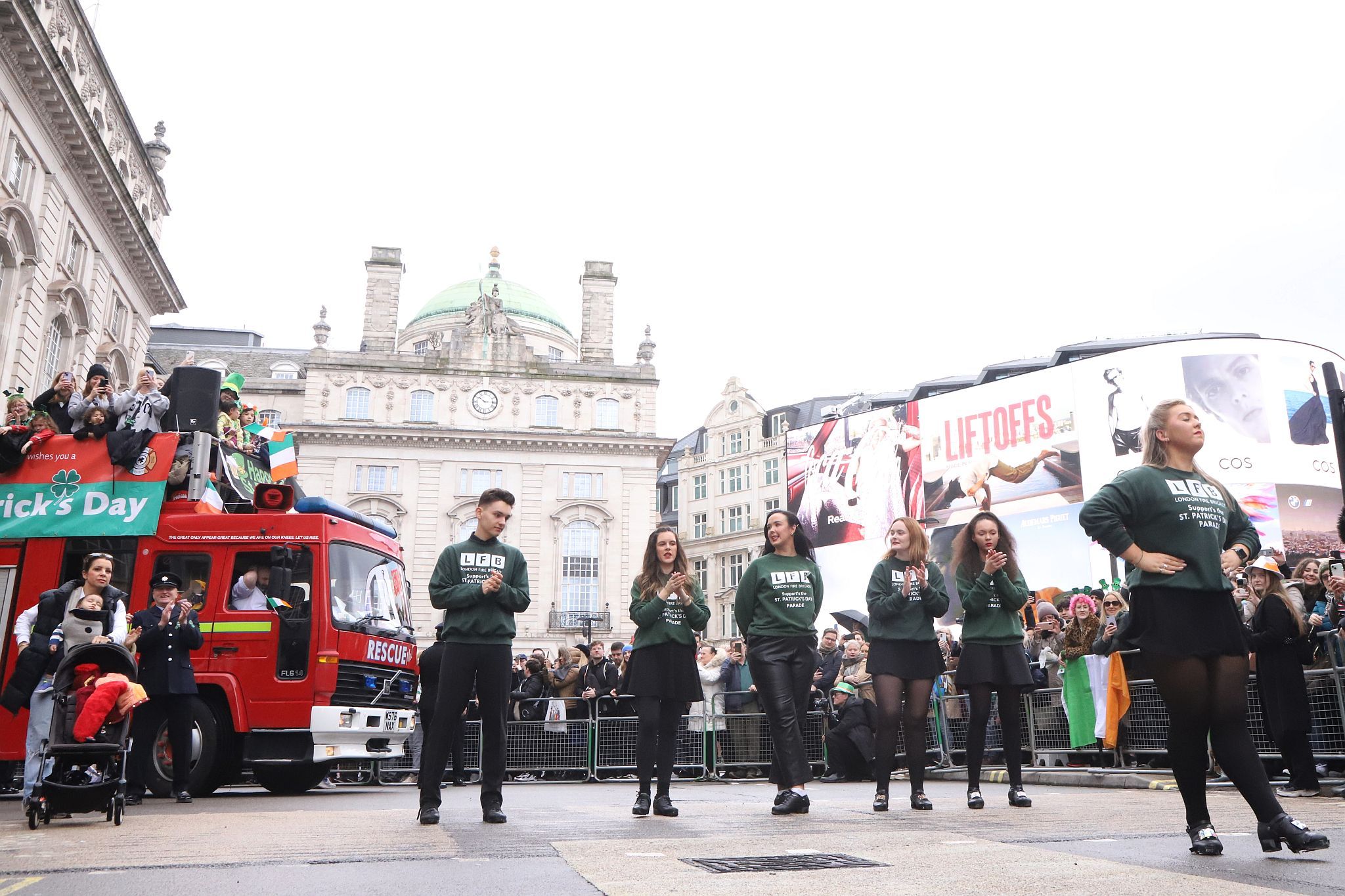 London Fire Brigade at London\'s 2024 St Patrick\'s Day Parade on 17-Mar-2024.