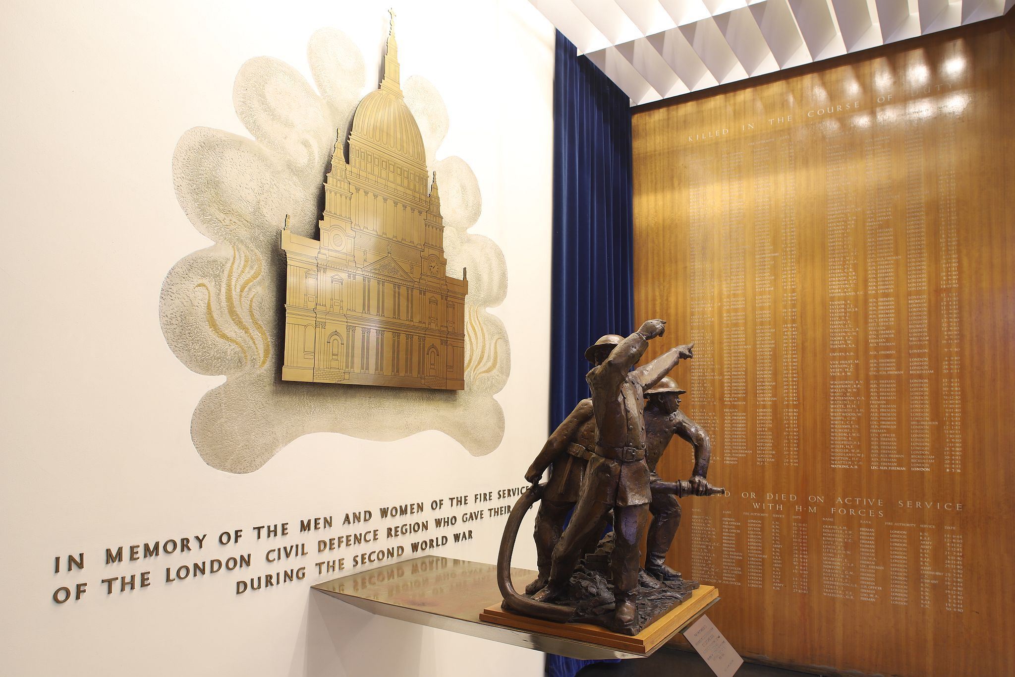 World War Two memorial. The London Fire Brigade Memorial Hall at Lambeth Fire Station. Photograph taken in October 2023. Copyright Bryan Jones, https://bryan-jones.com bryan@bryan-jones.com