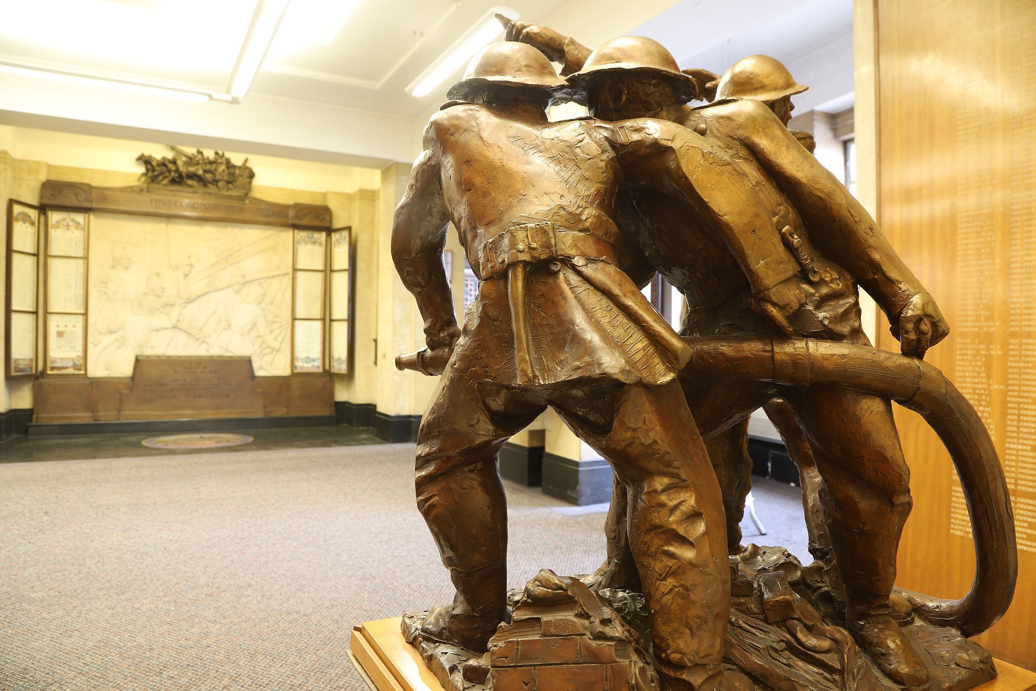 World War Two memorial. The London Fire Brigade Memorial Hall at Lambeth Fire Station. Photograph taken in October 2023. Copyright Bryan Jones, https://bryan-jones.com bryan@bryan-jones.com