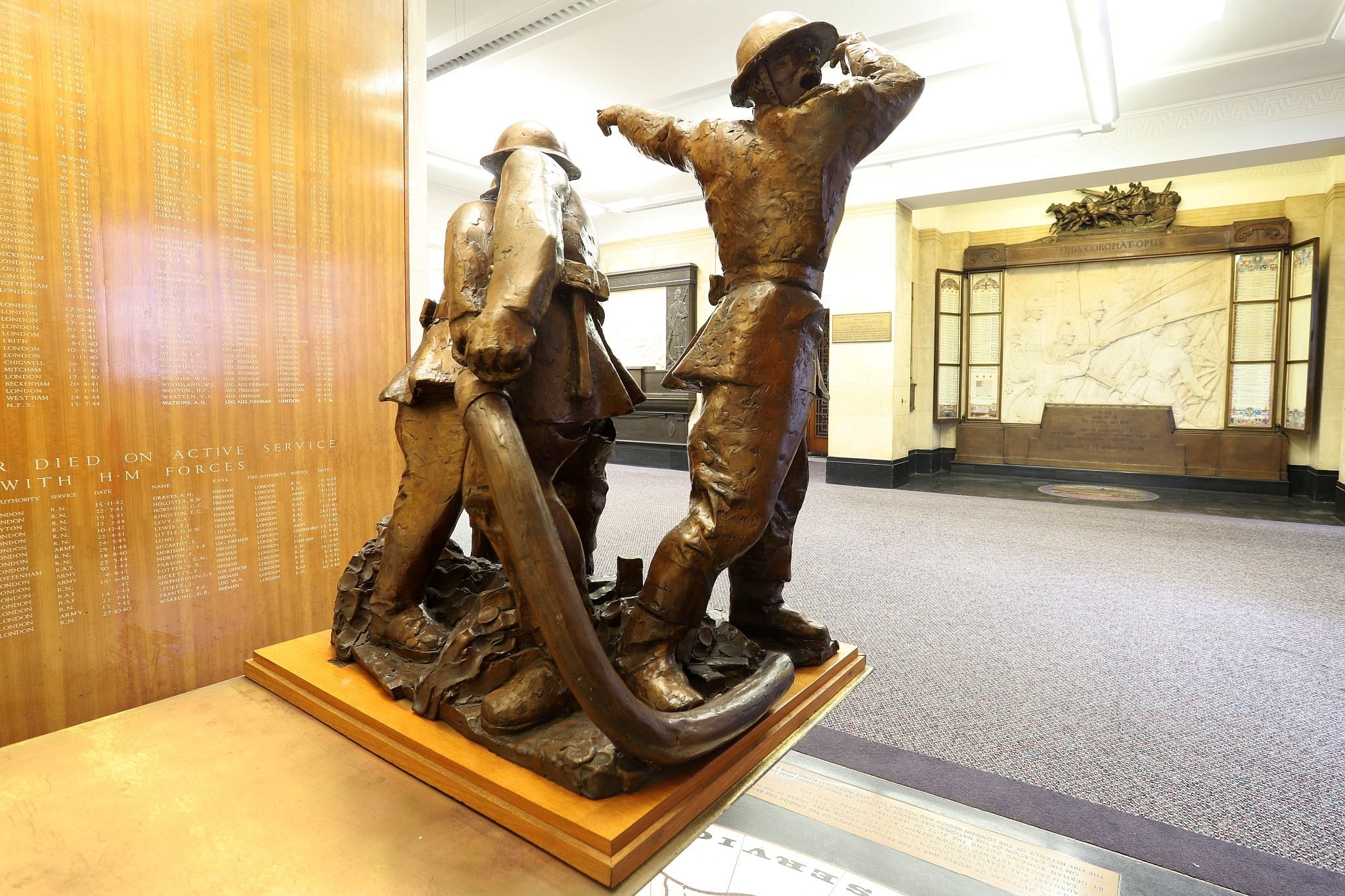 World War Two memorial. The London Fire Brigade Memorial Hall at Lambeth Fire Station. Photograph taken in October 2023. Copyright Bryan Jones, https://bryan-jones.com bryan@bryan-jones.com
