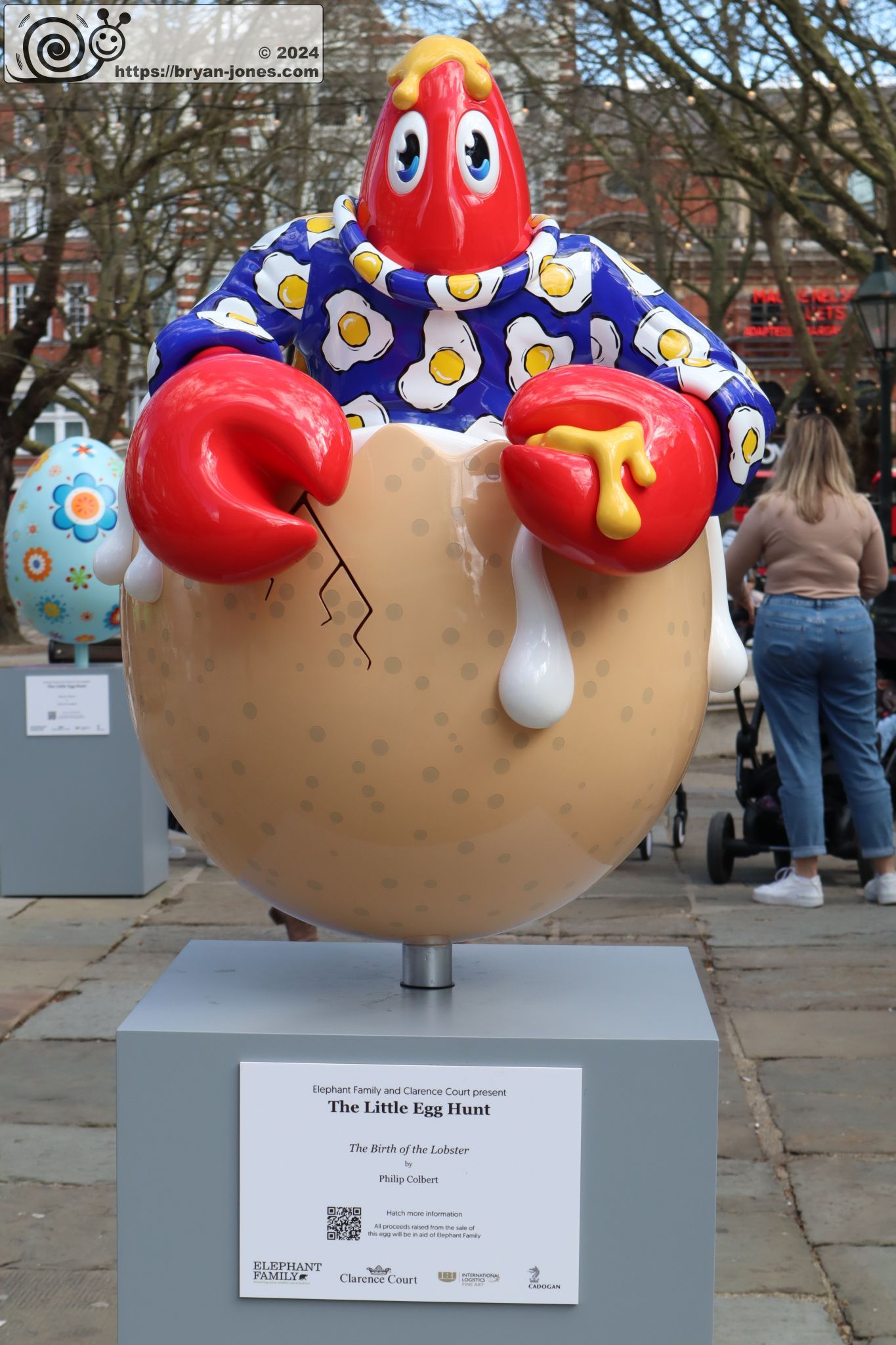 2024 Chelsea Little Egg Hunt hunt in aid of Elephant Family. Easter Egg sculpture public art trail. Sloane Square. Duke of York Square.