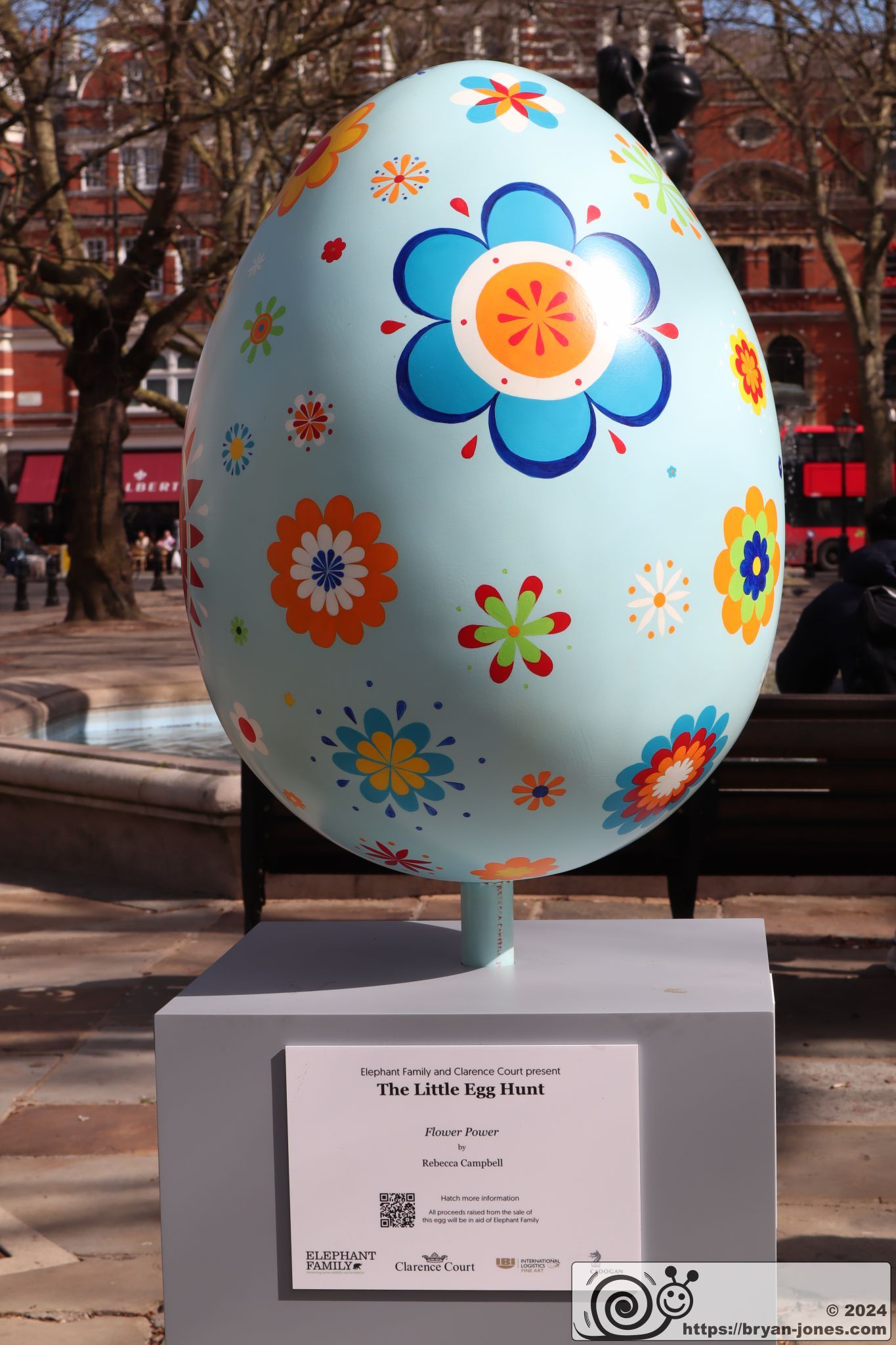 2024 Chelsea Little Egg Hunt hunt in aid of Elephant Family. Easter Egg sculpture public art trail. Sloane Square. Duke of York Square.