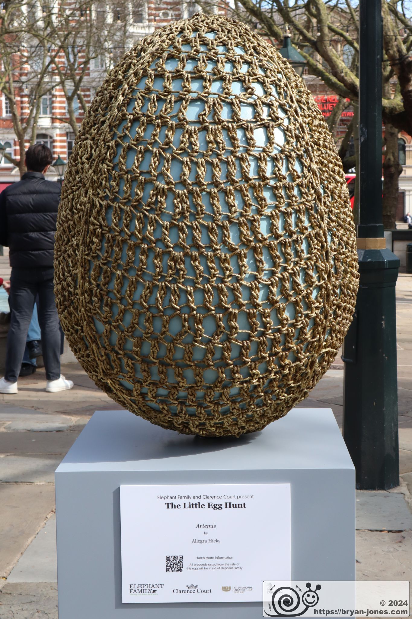 2024 Chelsea Little Egg Hunt hunt in aid of Elephant Family. Easter Egg sculpture public art trail. Sloane Square. Duke of York Square.
