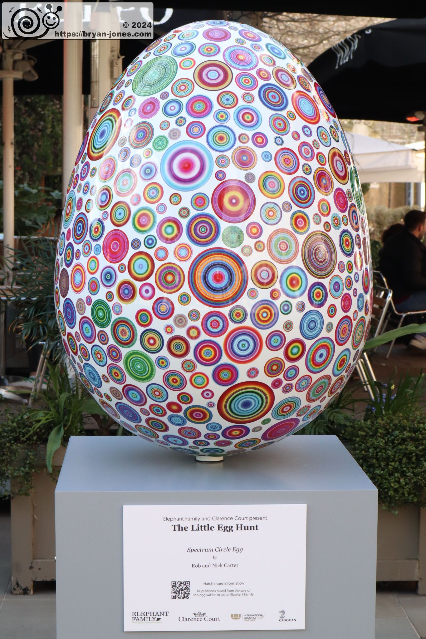 2024 Chelsea Little Egg Hunt hunt in aid of Elephant Family. Easter Egg sculpture public art trail. Sloane Square. Duke of York Square.