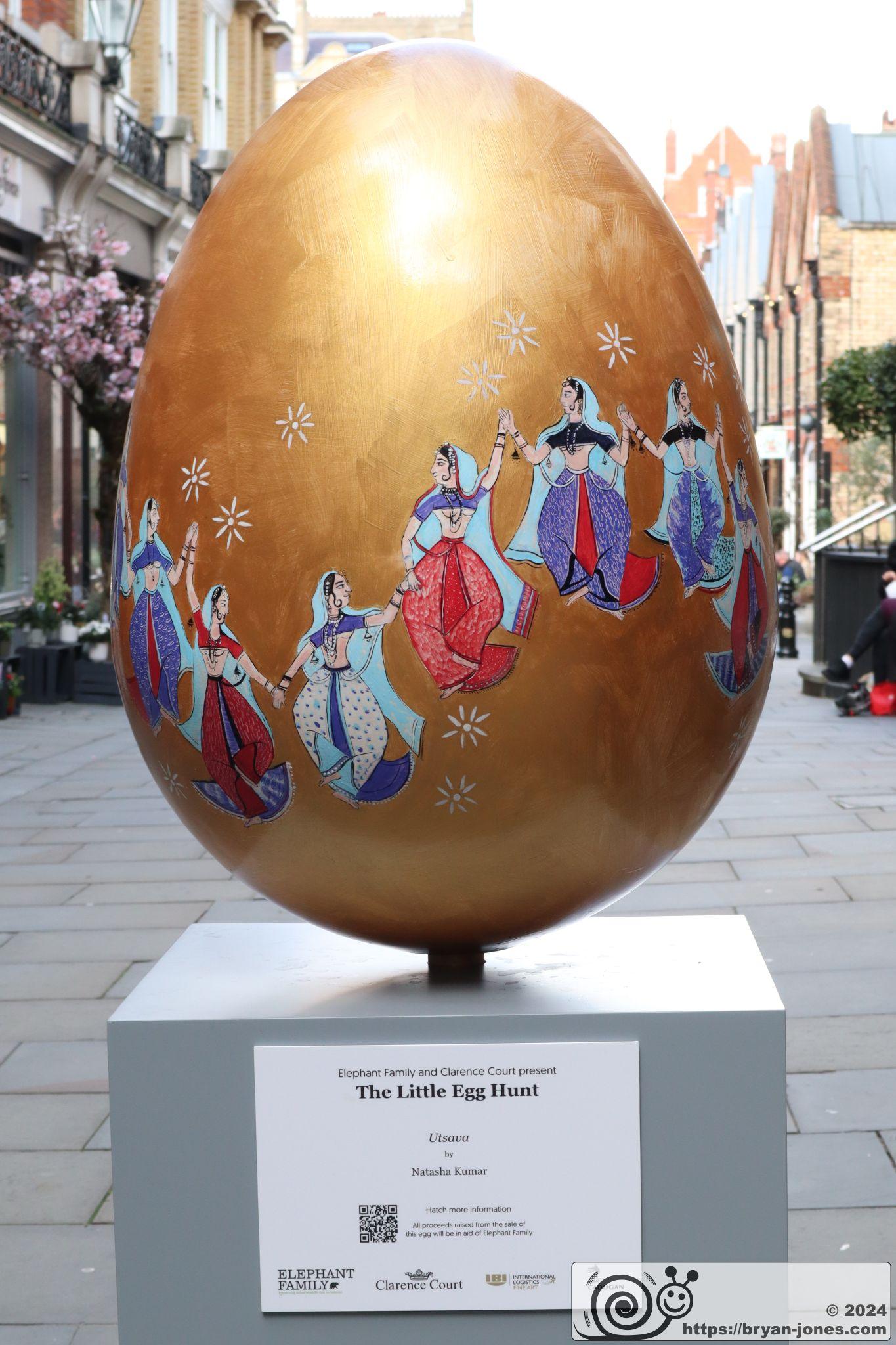 2024 Chelsea Little Egg Hunt hunt in aid of Elephant Family. Easter Egg sculpture public art trail. Sloane Square. Duke of York Square.