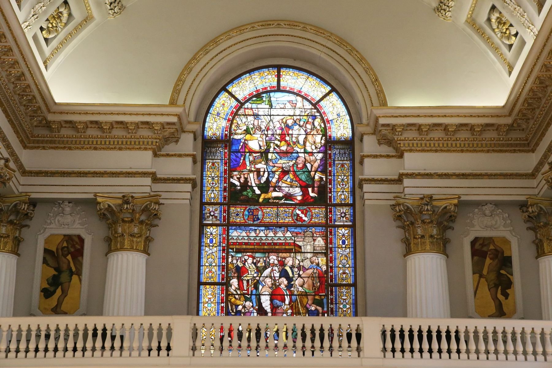 Stained glass window in The Egyptian Room at The Mansion House, home to the Lord Mayor of the City of London.