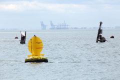 Wreck of the WW2 Merchant Navy ship SS Richard Montgomery in the River Thames Estuary. The hold is still full of its cargo of explosives and bombs. World War Two.