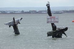 Wreck of the WW2 Merchant Navy ship SS Richard Montgomery in the River Thames Estuary. The hold is still full of its cargo of explosives and bombs. World War Two.