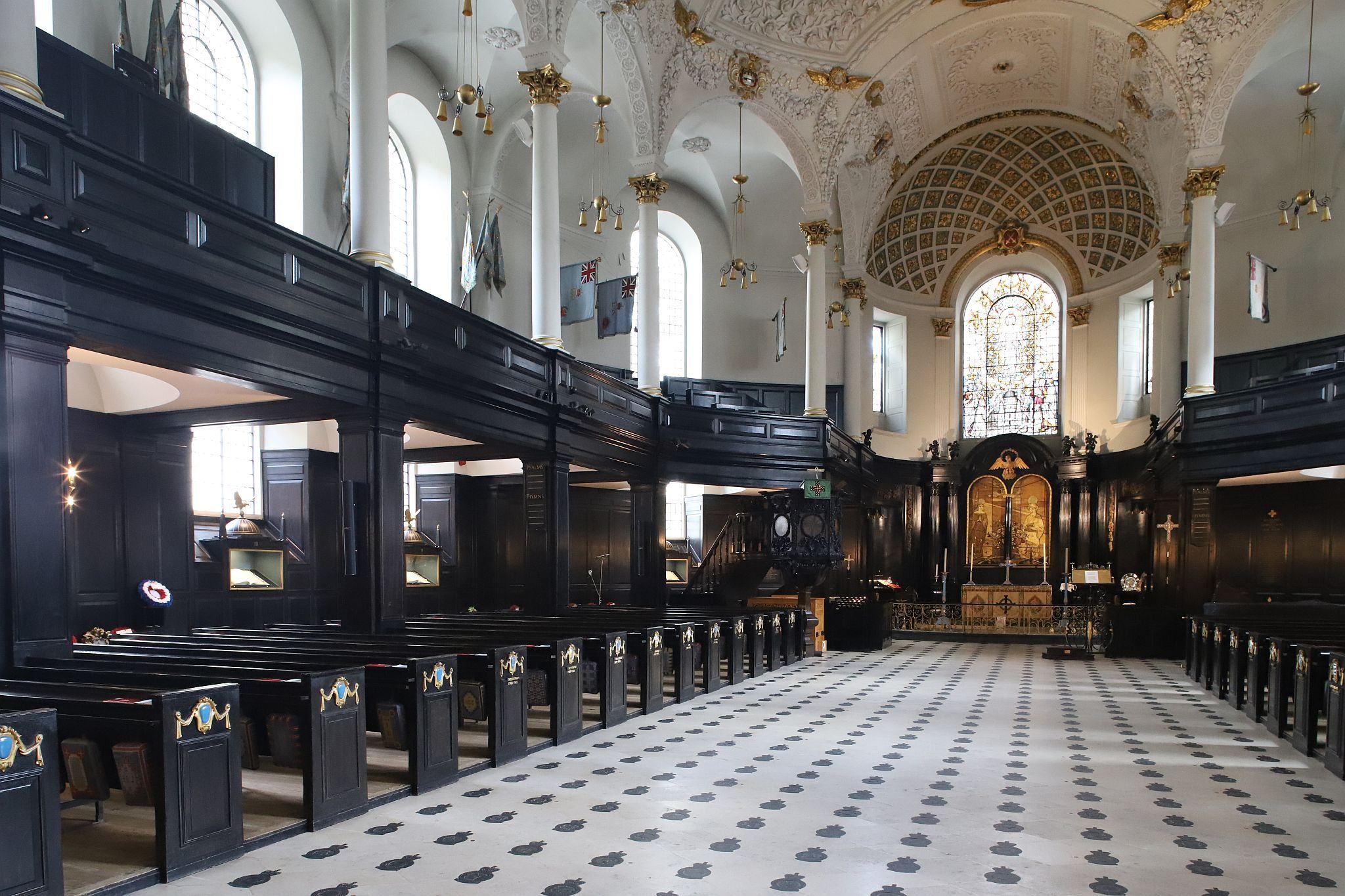 The interior of St Clement Danes church in The Strand, London. Central Church of the RAF. 23-Sep-2023.