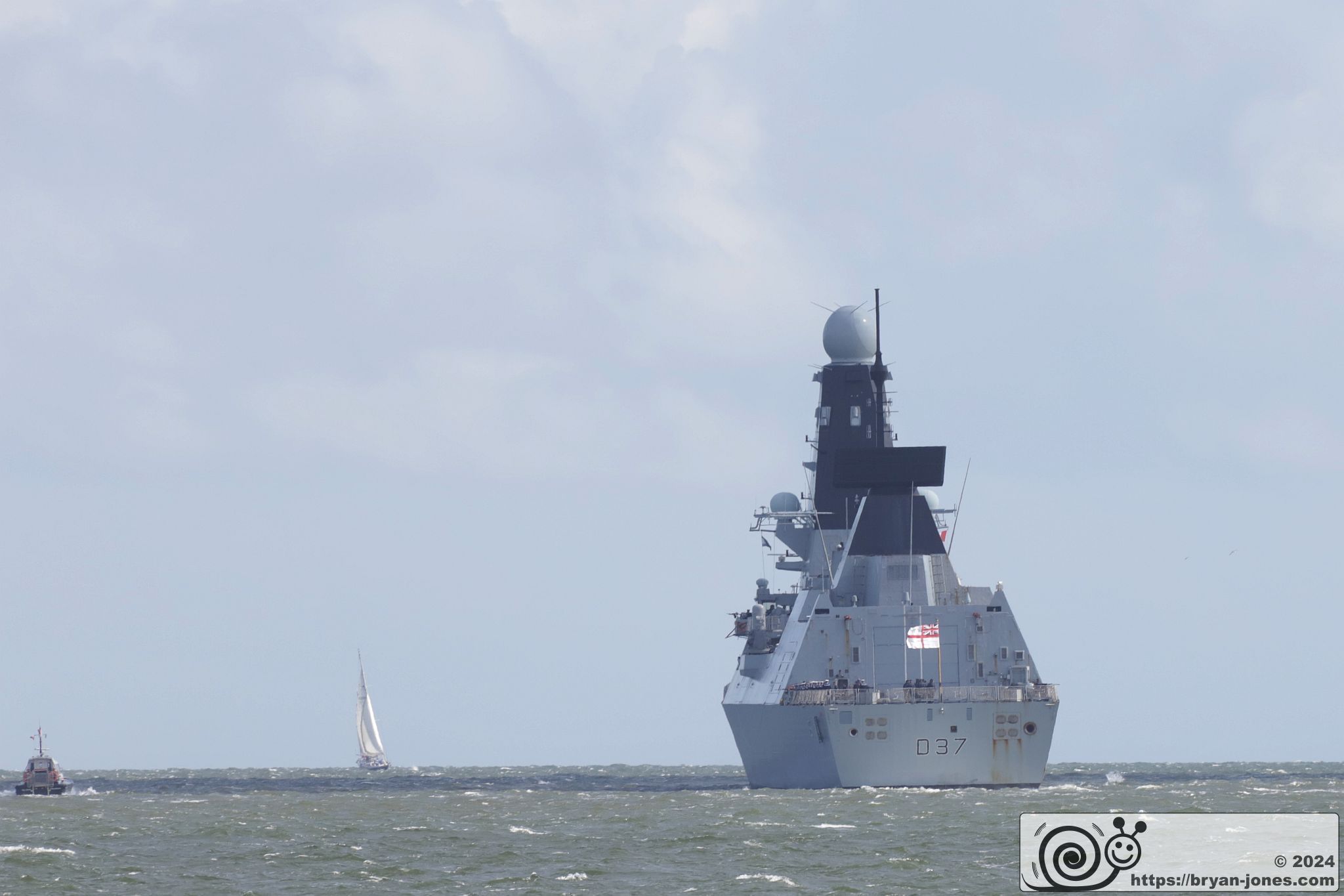 Royal Navy Type 45 destroyer D37 HMS Duncan leaves Portsmouth, 27-May-2024.