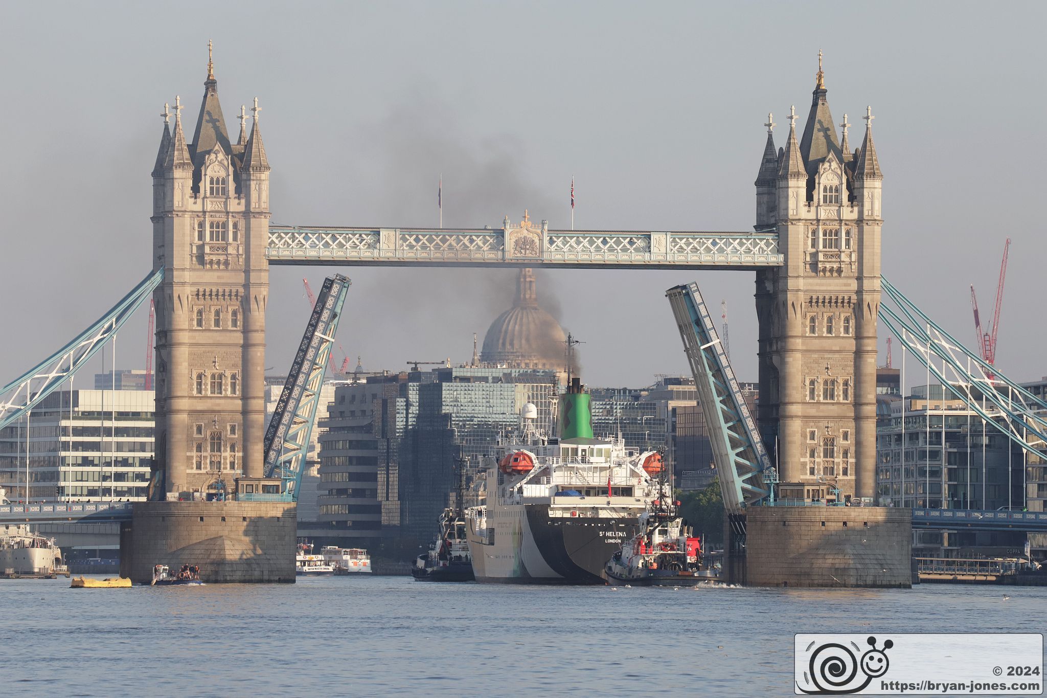 Extreme E car racing support ship St Helena sails up the River Thames into London. 26-Jun-2024. Formerly RMS St Helena.