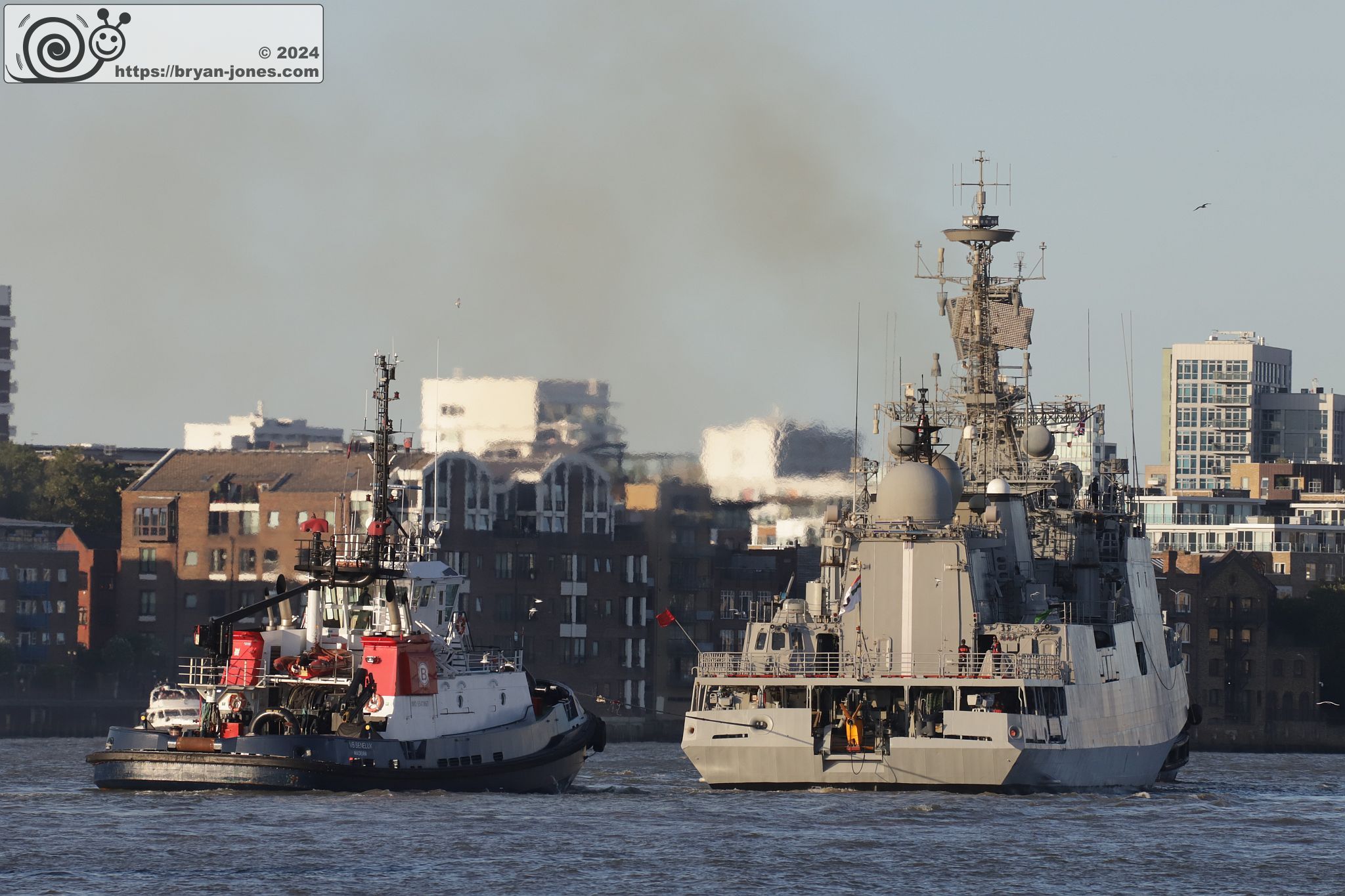 Indian Navy frigate F44 INS Tabar leaving London on 11-Aug-2024