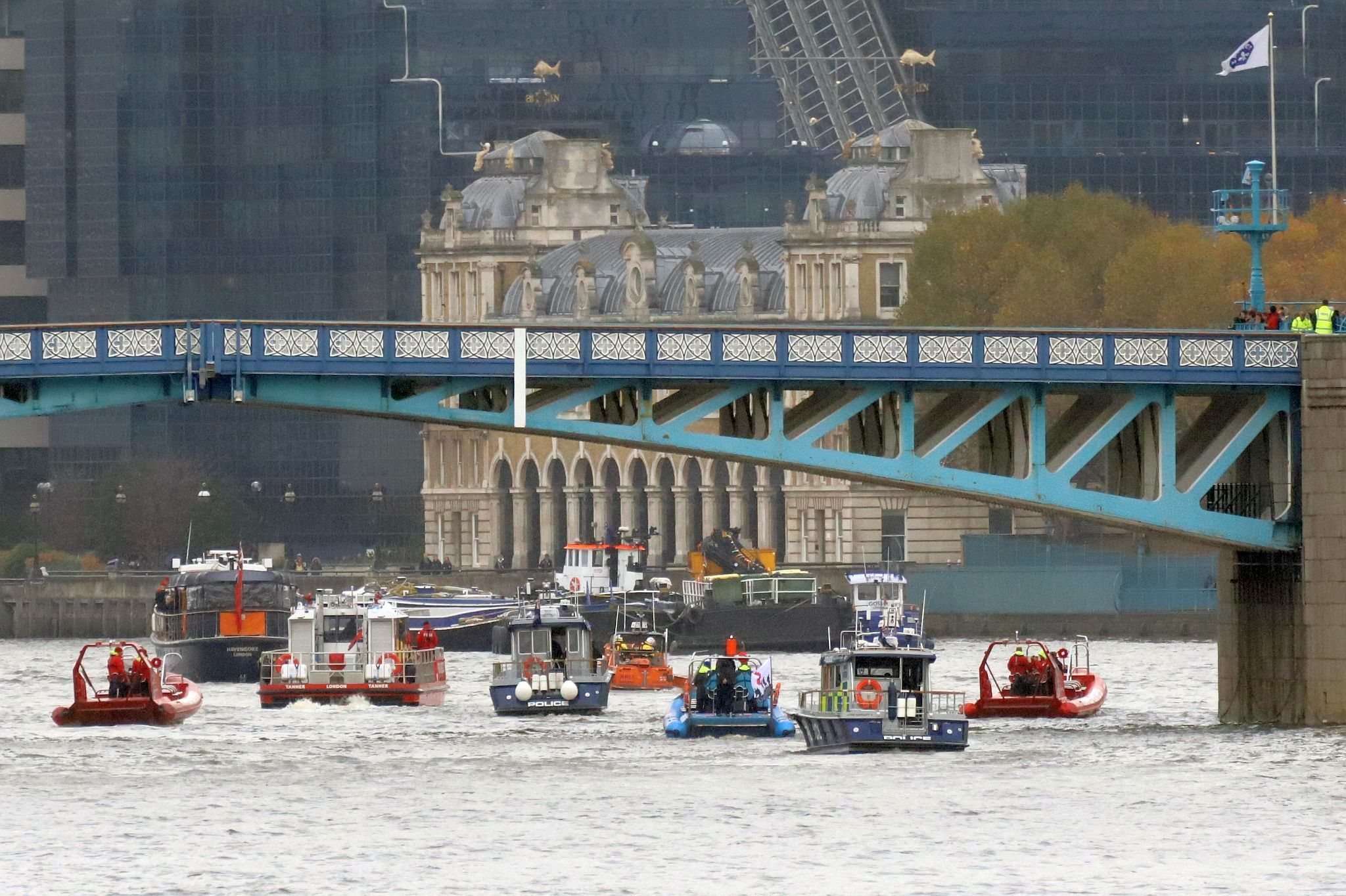 The 2023 Thames Act of Remembrance at Tower Bridge led by Havengore. 09-Nov-2023.