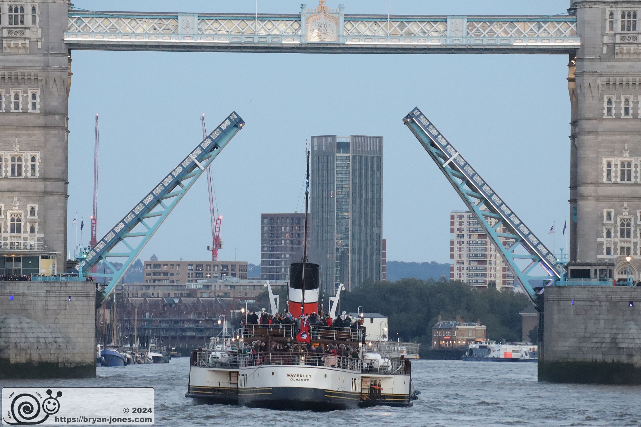 Waverley passes downstream through Tower Bridge. 05-Oct-2024
