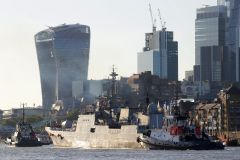 Indian Navy frigate F44 INS Tabar leaving London on 11-Aug-2024