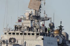 Indian Navy frigate F44 INS Tabar leaving London on 11-Aug-2024
