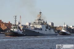 Indian Navy frigate F44 INS Tabar leaving London on 11-Aug-2024