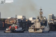 Indian Navy frigate F44 INS Tabar leaving London on 11-Aug-2024