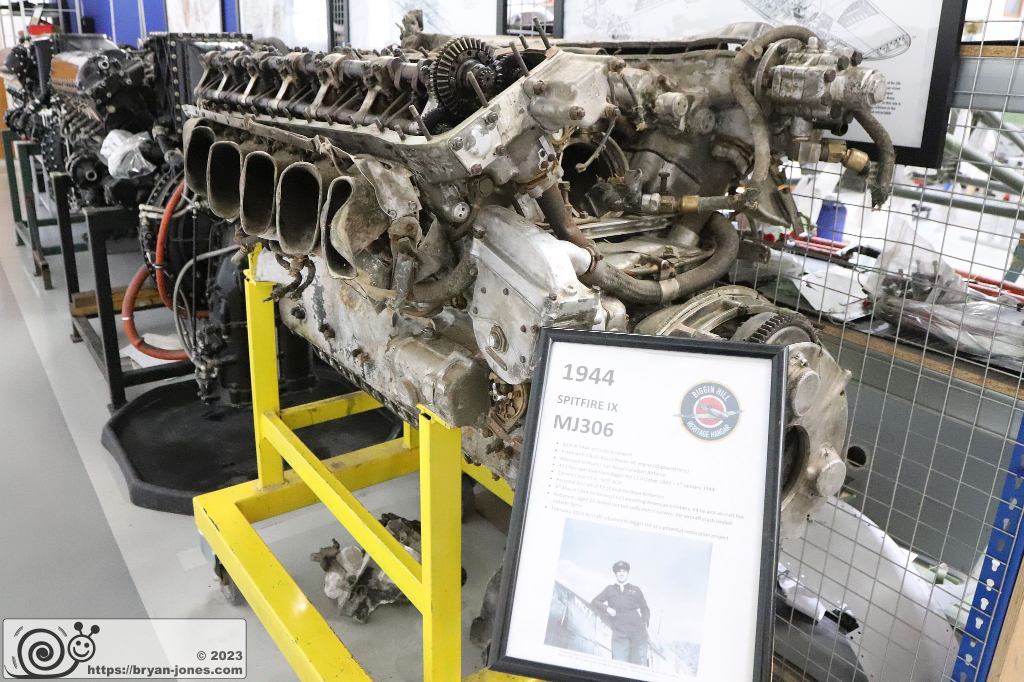 Engine on stand in damaged condition