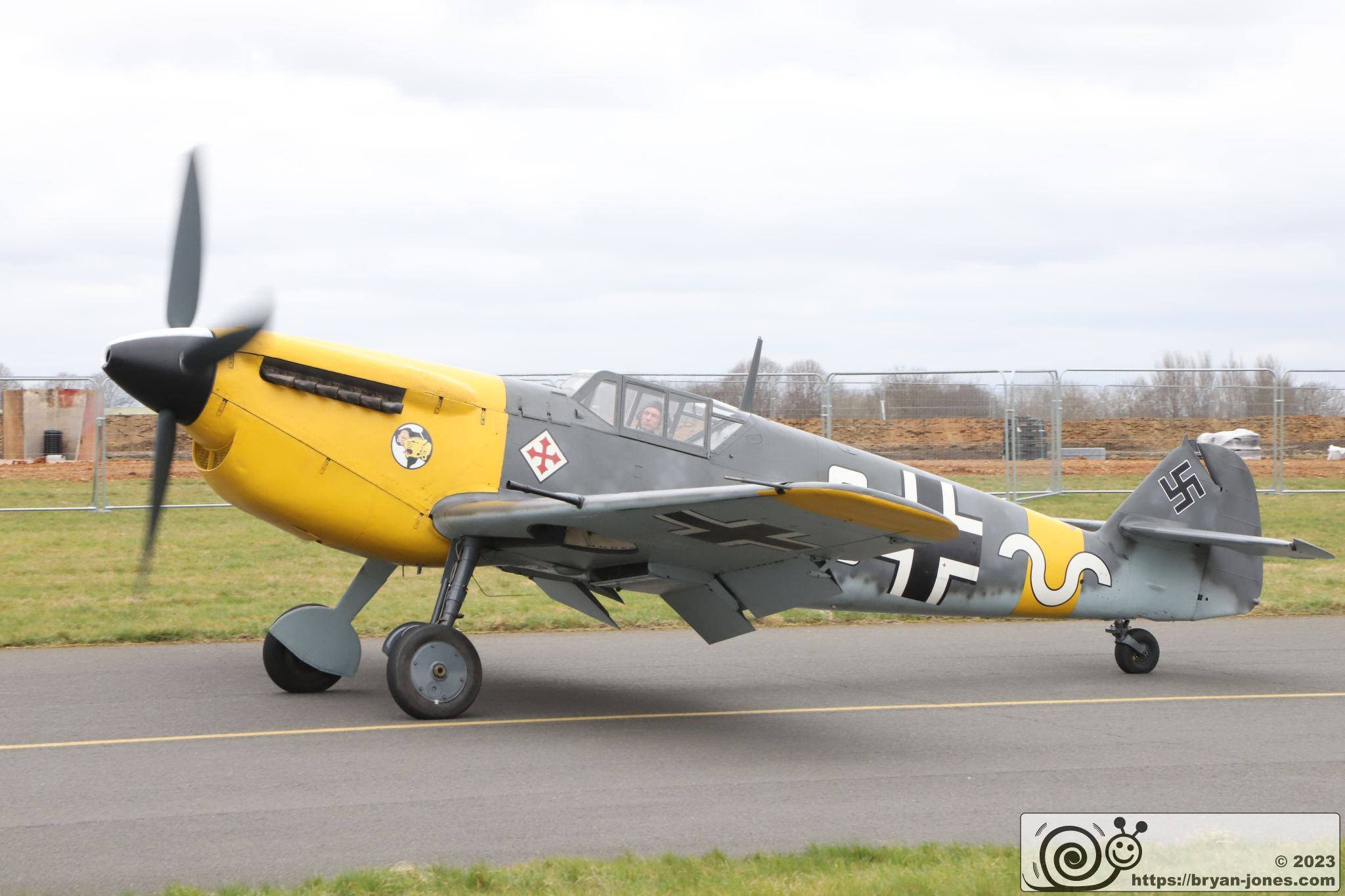 Spanish Hispano Buchon, painted as Bf 109 for BoB film, taxiing