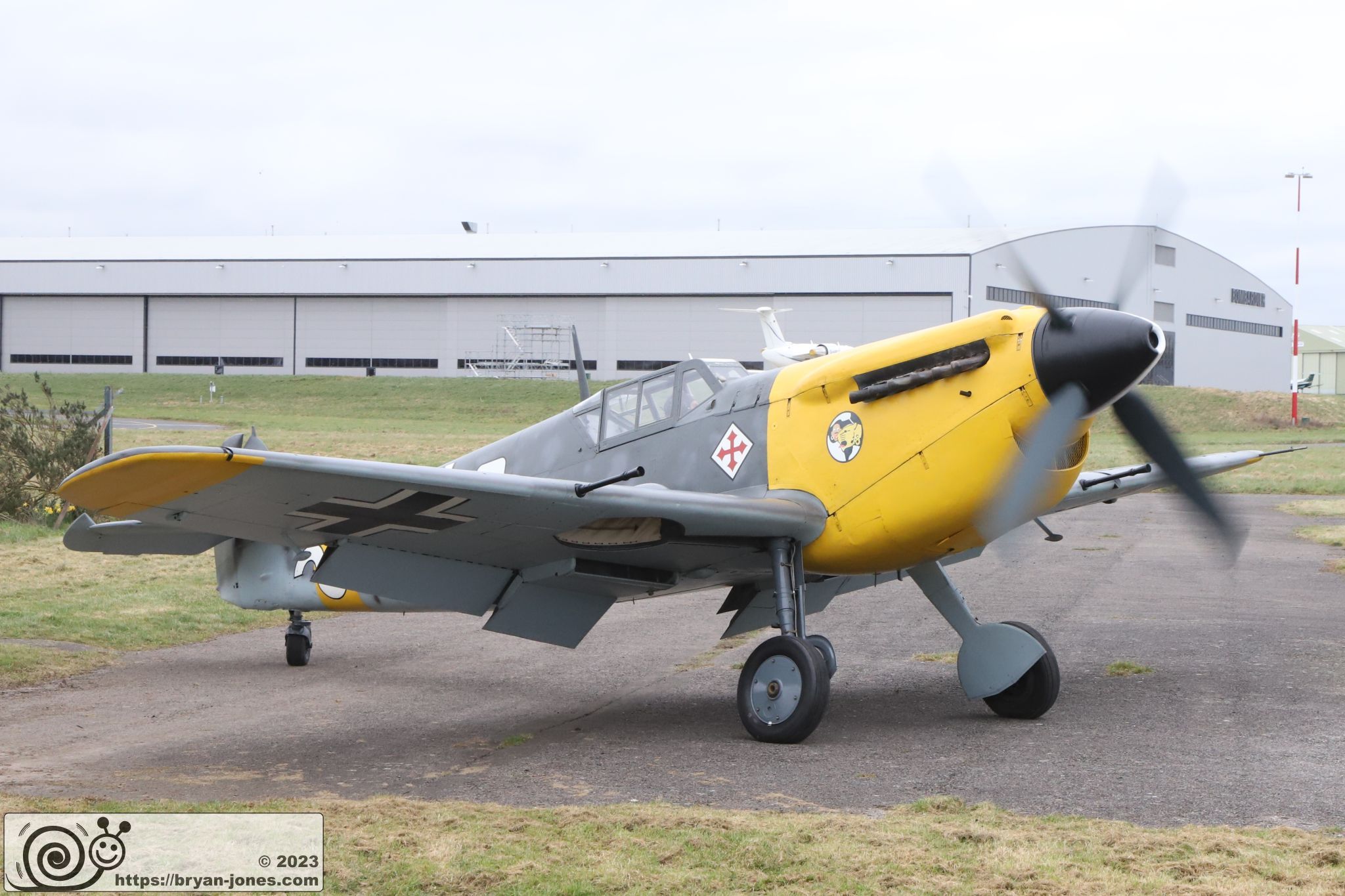 Spanish Hispano Buchon, painted as Bf 109 for BoB film, taxiing
