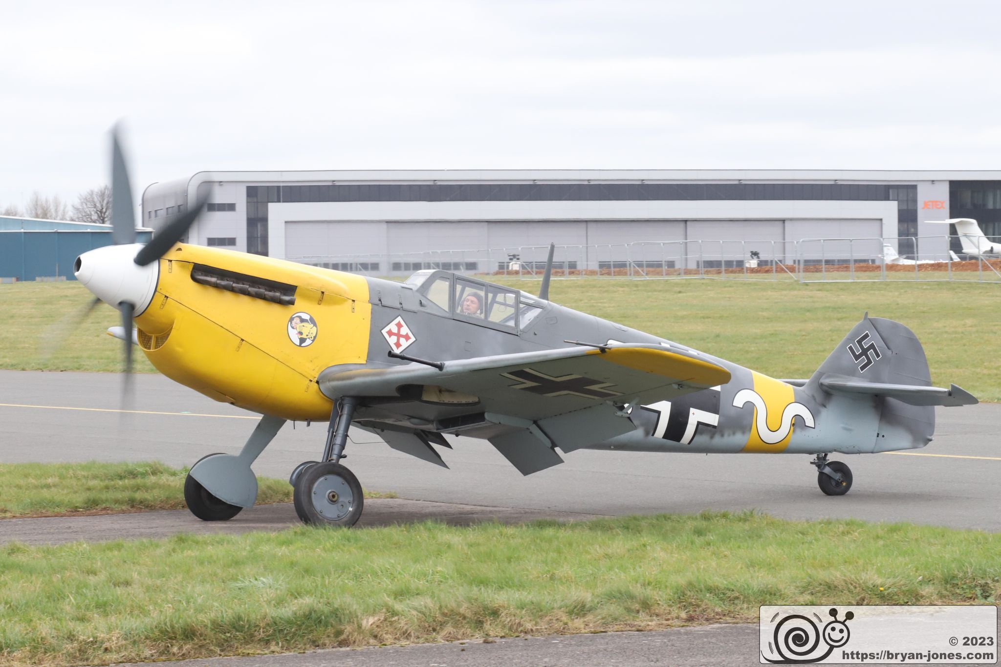 Spanish Hispano Buchon, painted as Bf 109 for BoB film, taxiing