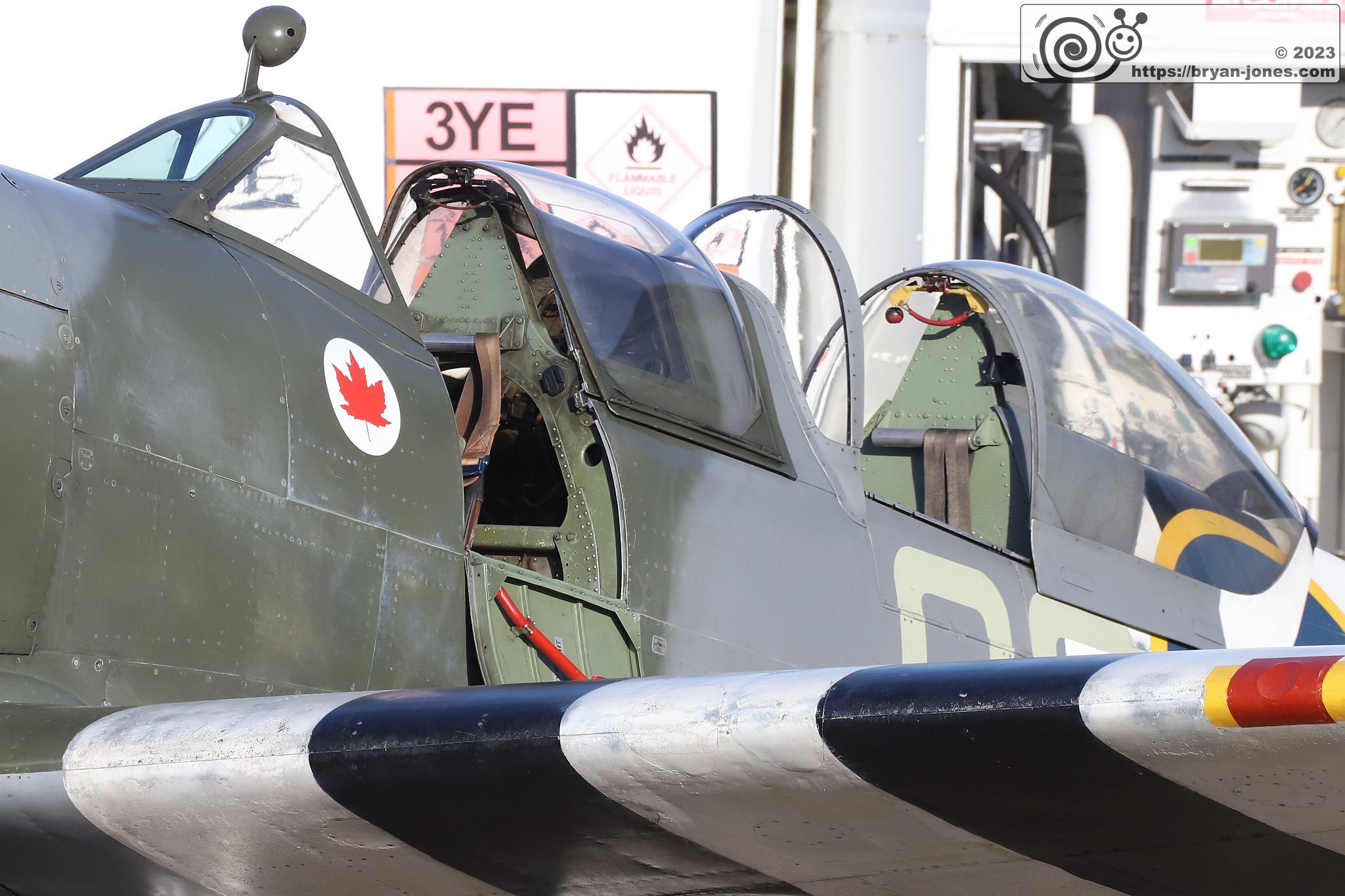 Two seat RCAF 1943 Spitfire T.9 MJ627, open cockpit canopies