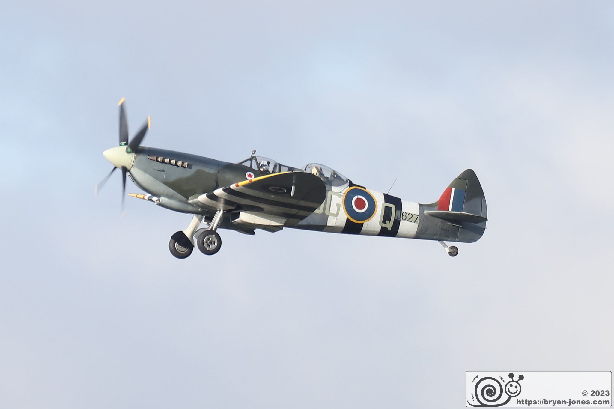 Two seat RCAF 1943 Spitfire T.9 MJ627 taking off