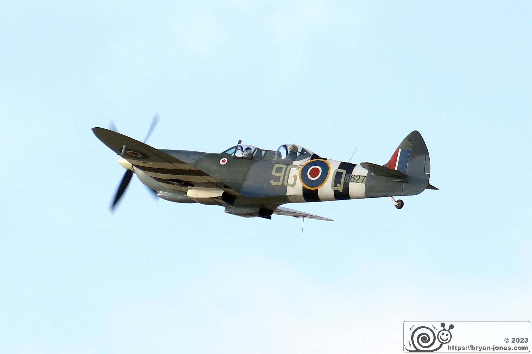 Two seat RCAF 1943 Spitfire T.9 MJ627 in the air