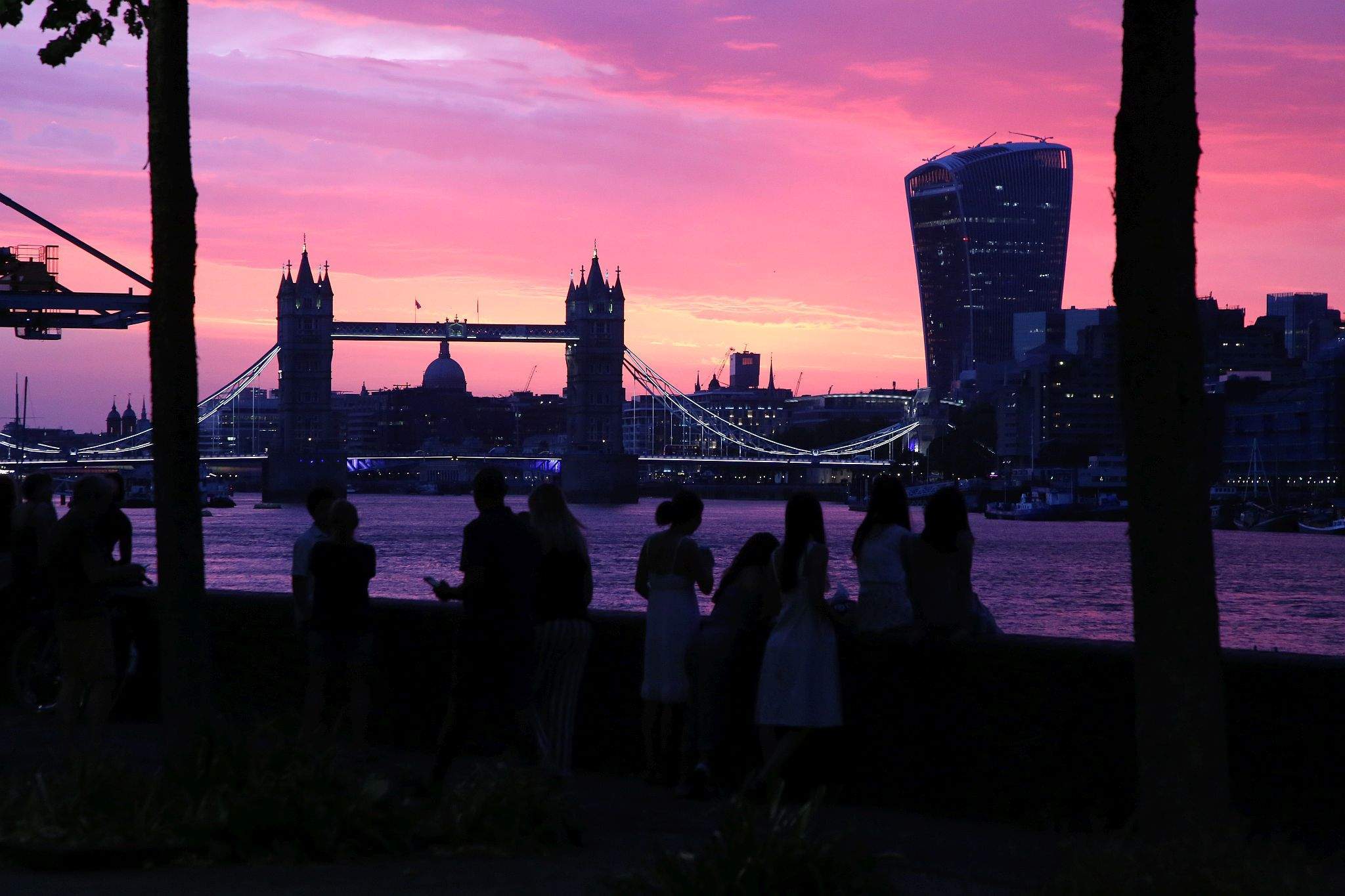 Tower Bridge, on the River Thames in London, at sunset. 31-Jul-2020.