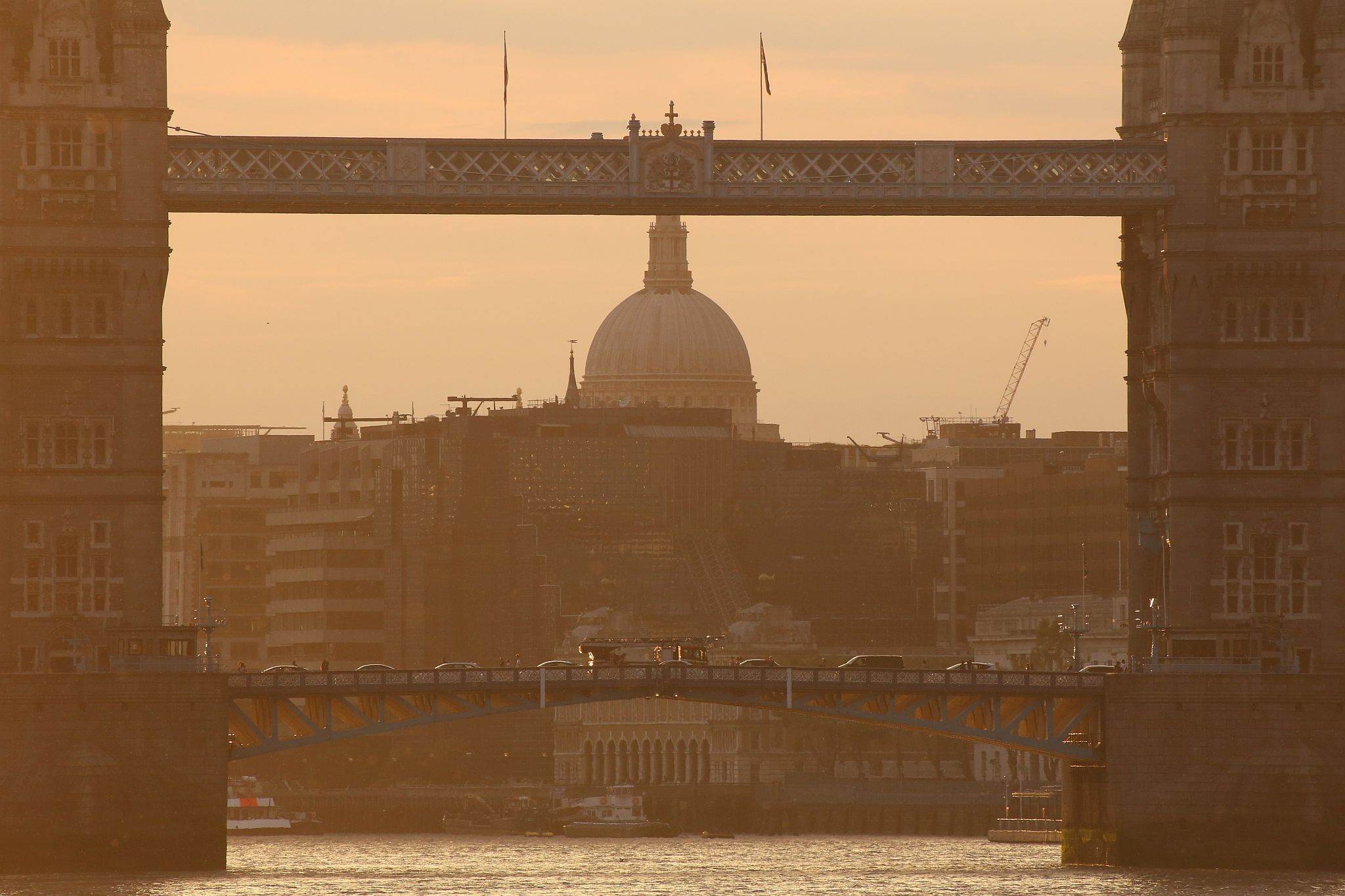 Tower Bridge, on the River Thames in London, at sunset. 07-Aug-2020.