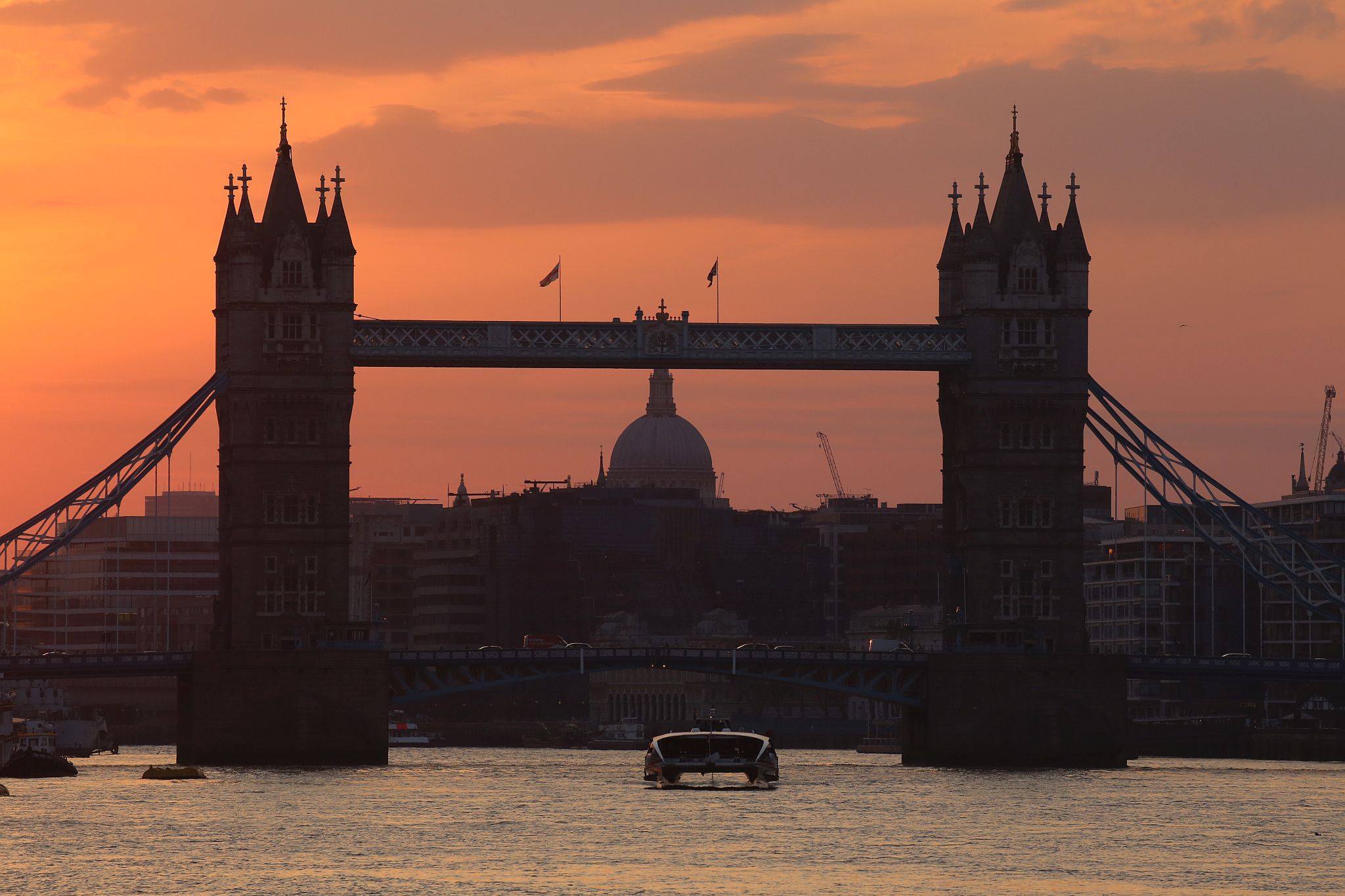 Tower Bridge, on the River Thames in London, at sunset. 09-Aug-2020.