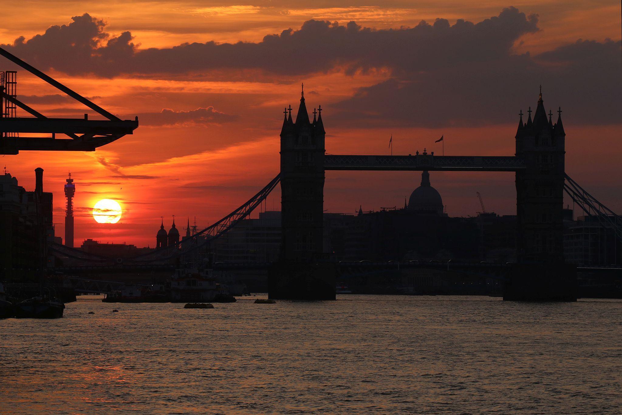 Tower Bridge, on the River Thames in London, at sunset. 09-Aug-2020.