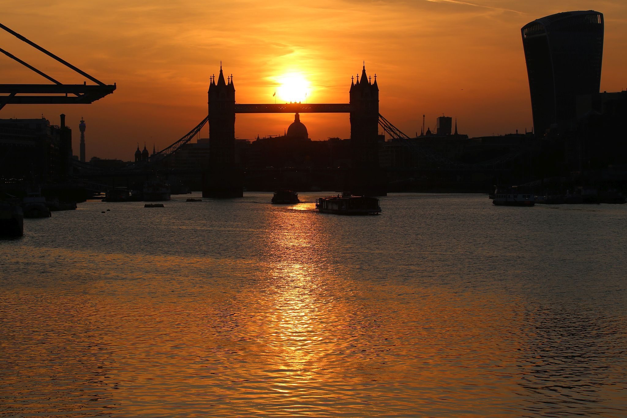 Tower Bridge, on the River Thames in London, at sunset. 22-Jul-2021.